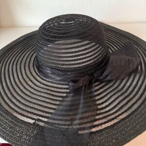 Elegant Black Mesh Sun Hat with Ribbon